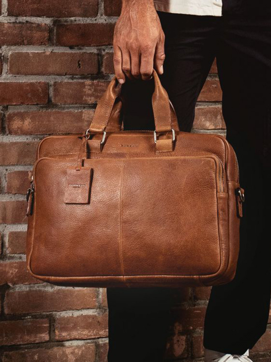 Pánská kožená taška na notebook Burkely Workbag – koňak